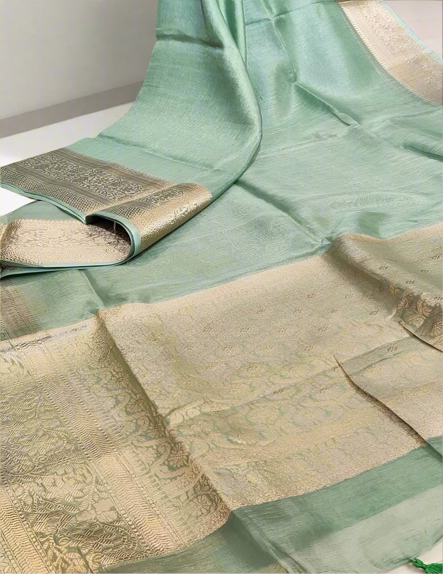 Mint Banarasi Silk Linen saree