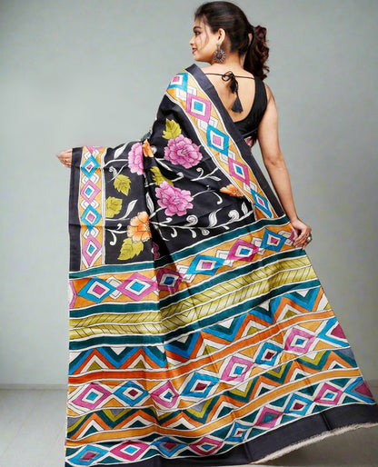 Multi Colour Motif Kalamkari Silk Saree