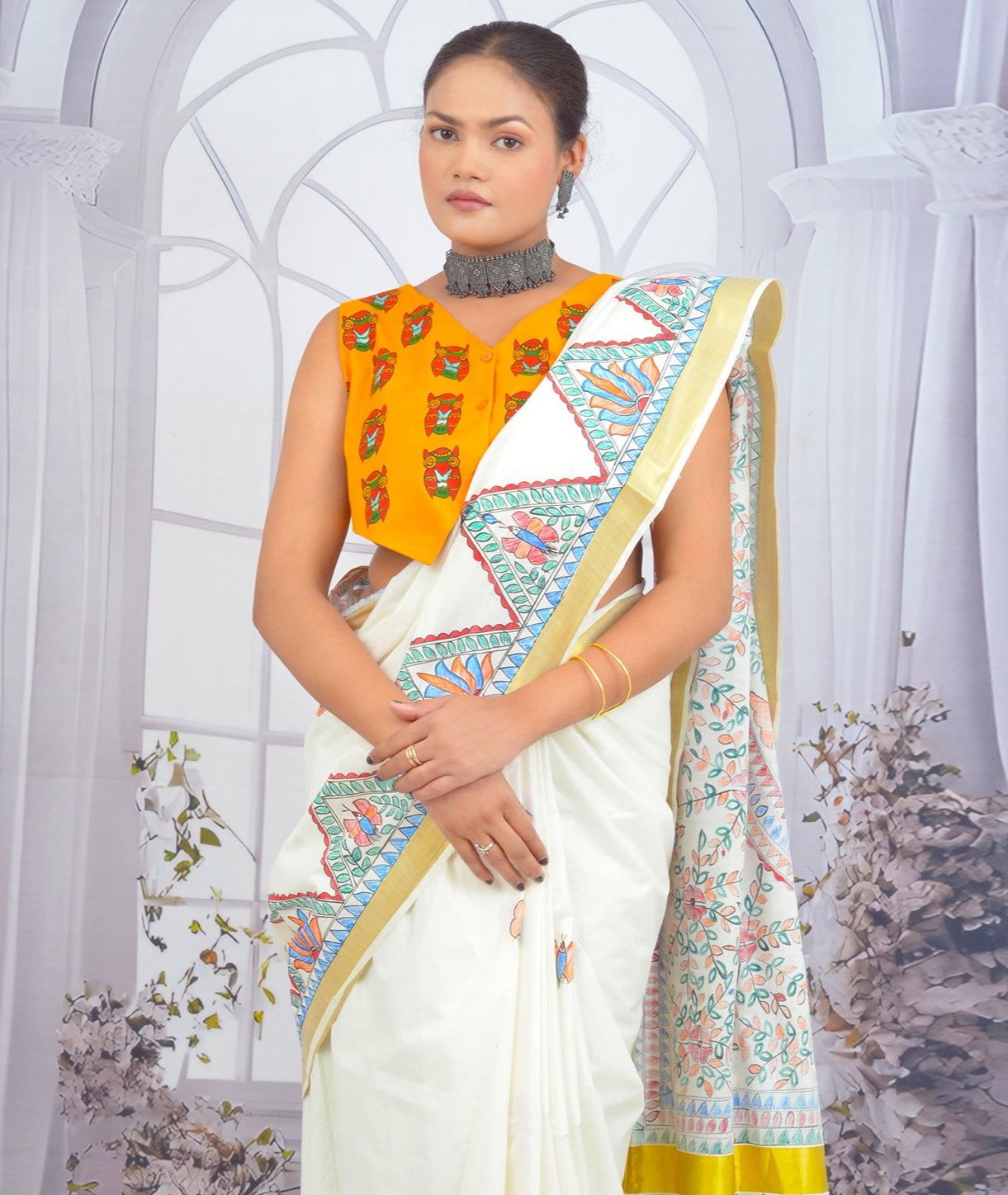 Mustard Madhubani Hand Painted Woman’s Cotton Waistcoat