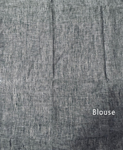 Narrow Border Grey Handloom Pure Linen Saree