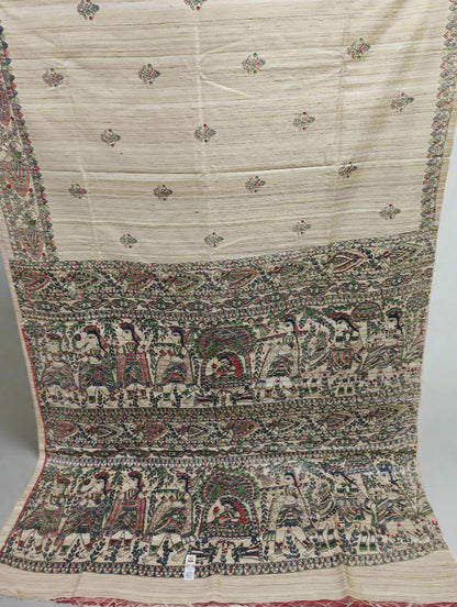 Natural Madhubani Printed Tussar Ghicha Silk Saree