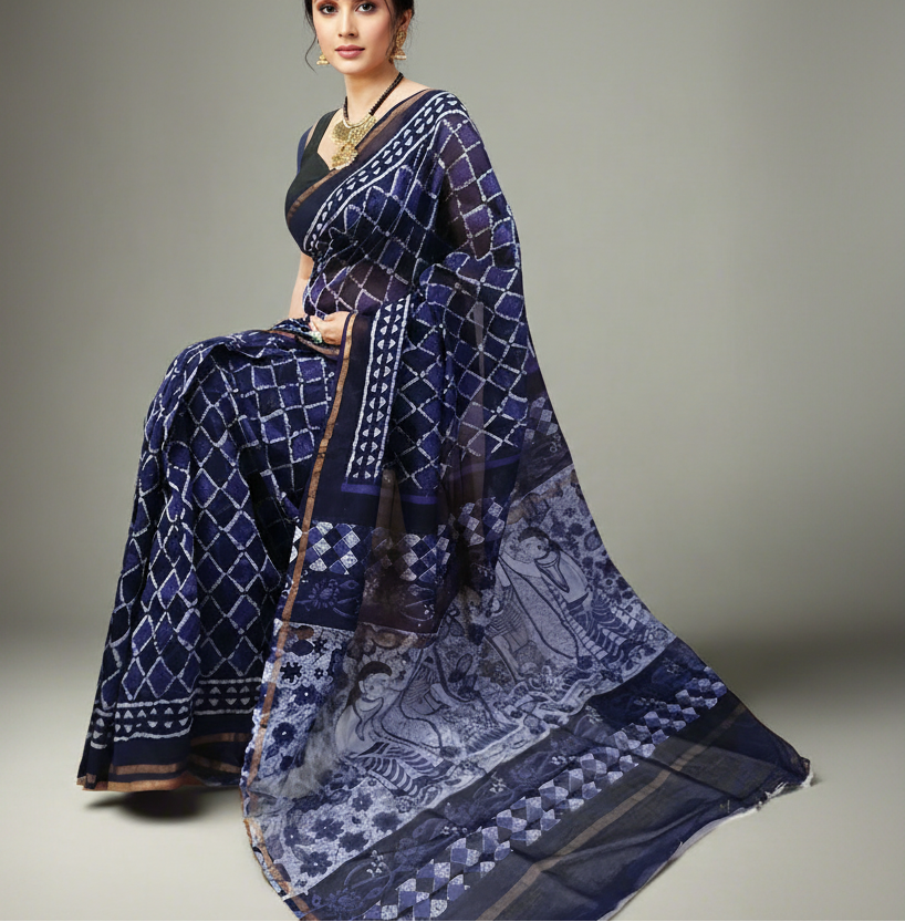 Navi Blue Chanderi Saree