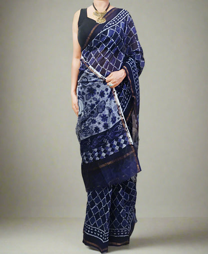Navi Blue Chanderi Saree