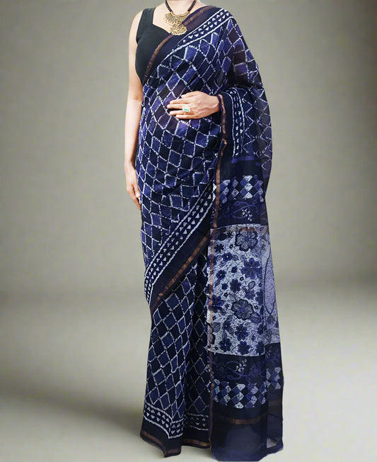Navi Blue Chanderi Saree