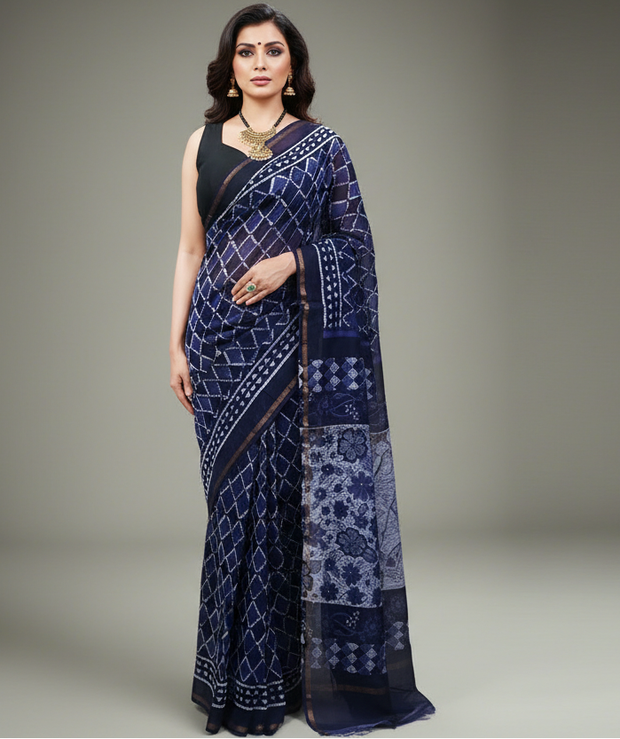 Navi Blue Chanderi Saree