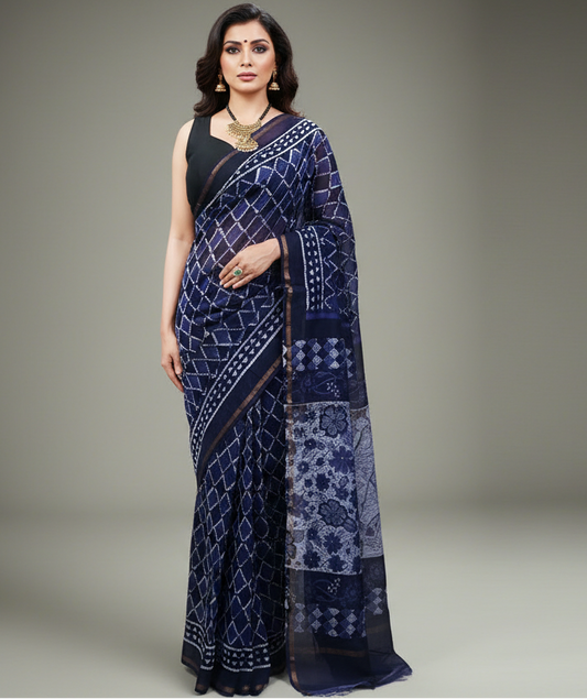 Navi Blue Chanderi Saree