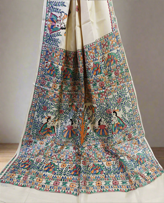 Nritya Madhubani Madhubani Hand Painted Tussar Silk Saree