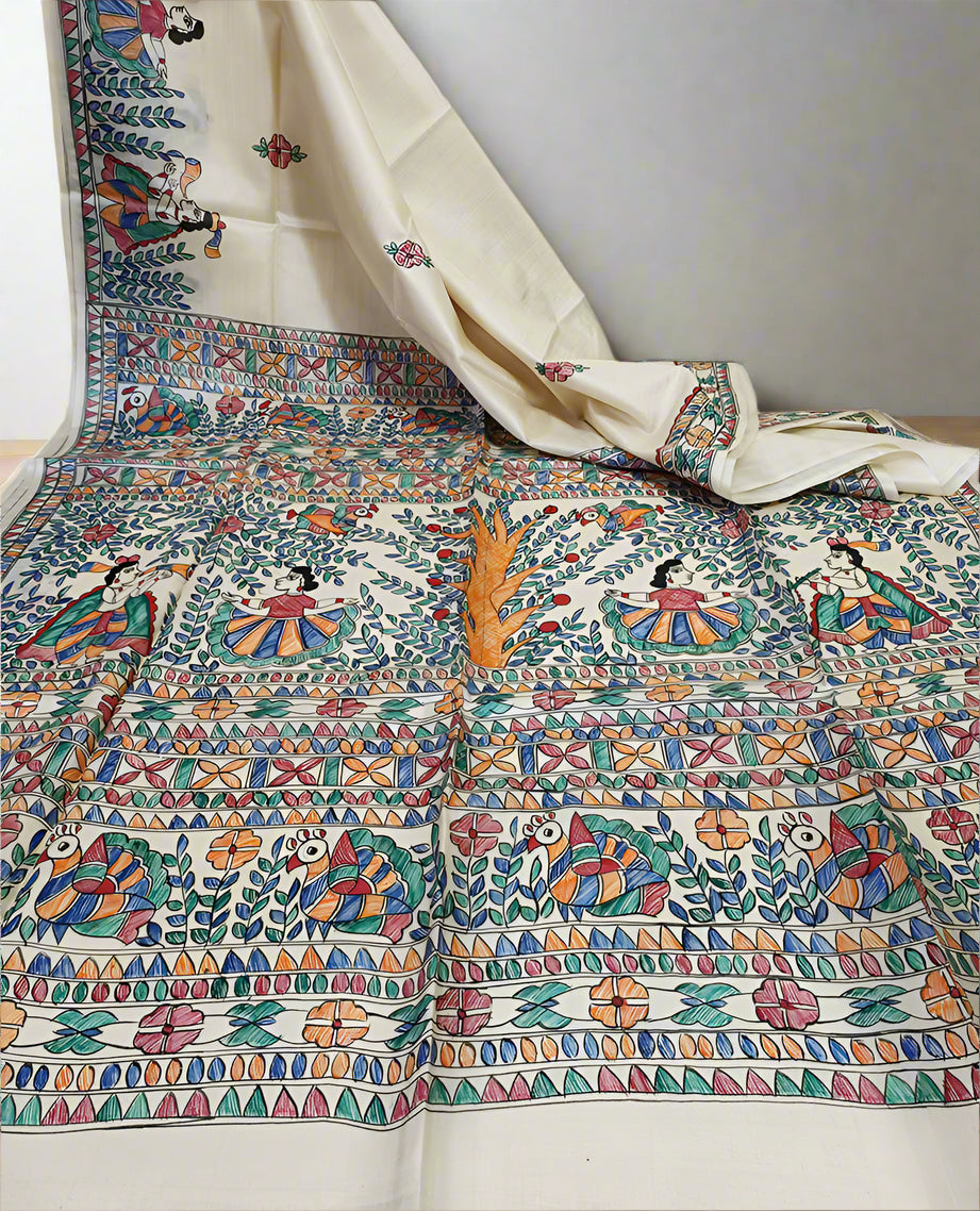 Nritya Madhubani Madhubani Hand Painted Tussar Silk Saree