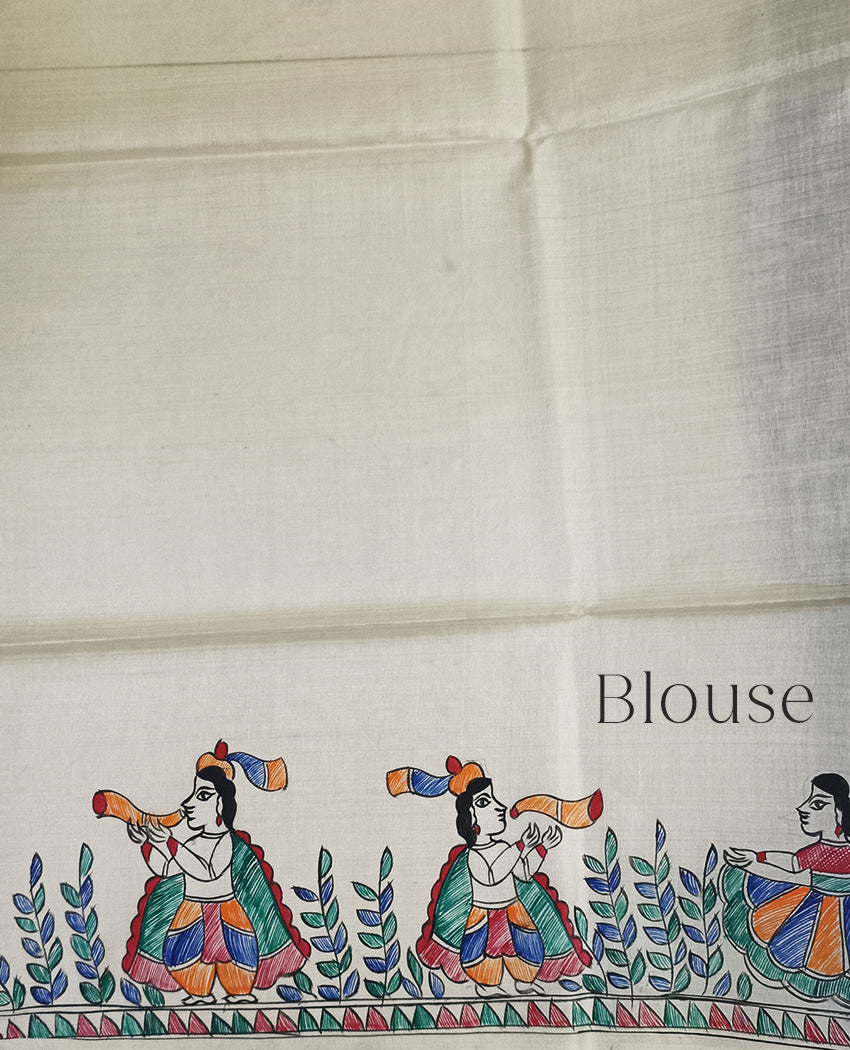 Nritya Madhubani Madhubani Hand Painted Tussar Silk Saree