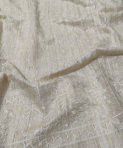 Off-white Embroidered Ghicha Silk Saree