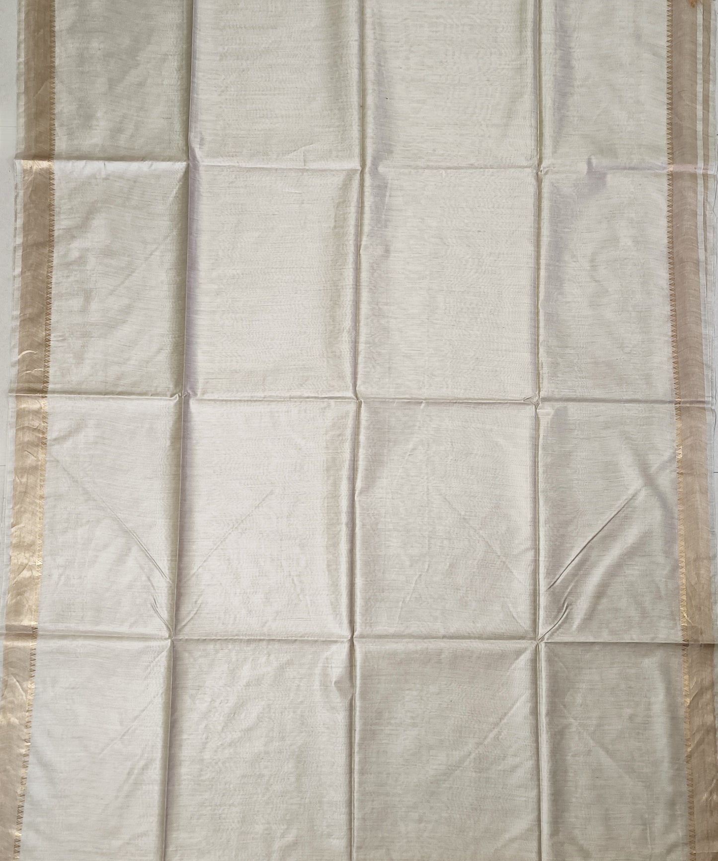 Off-White Handloom Tussar Moonga Silk Saree with Antique Gold Temple Zari Border