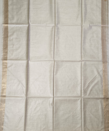 Off-White Handloom Tussar Moonga Silk Saree with Antique Gold Temple Zari Border