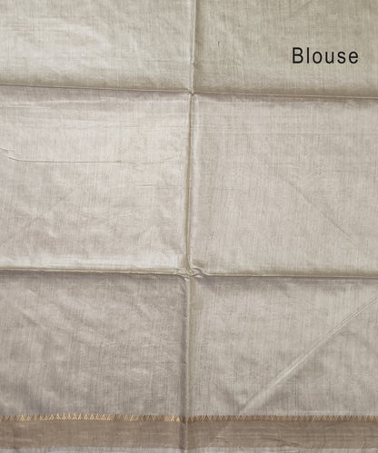 Off-White Handloom Tussar Moonga Silk Saree with Antique Gold Temple Zari Border