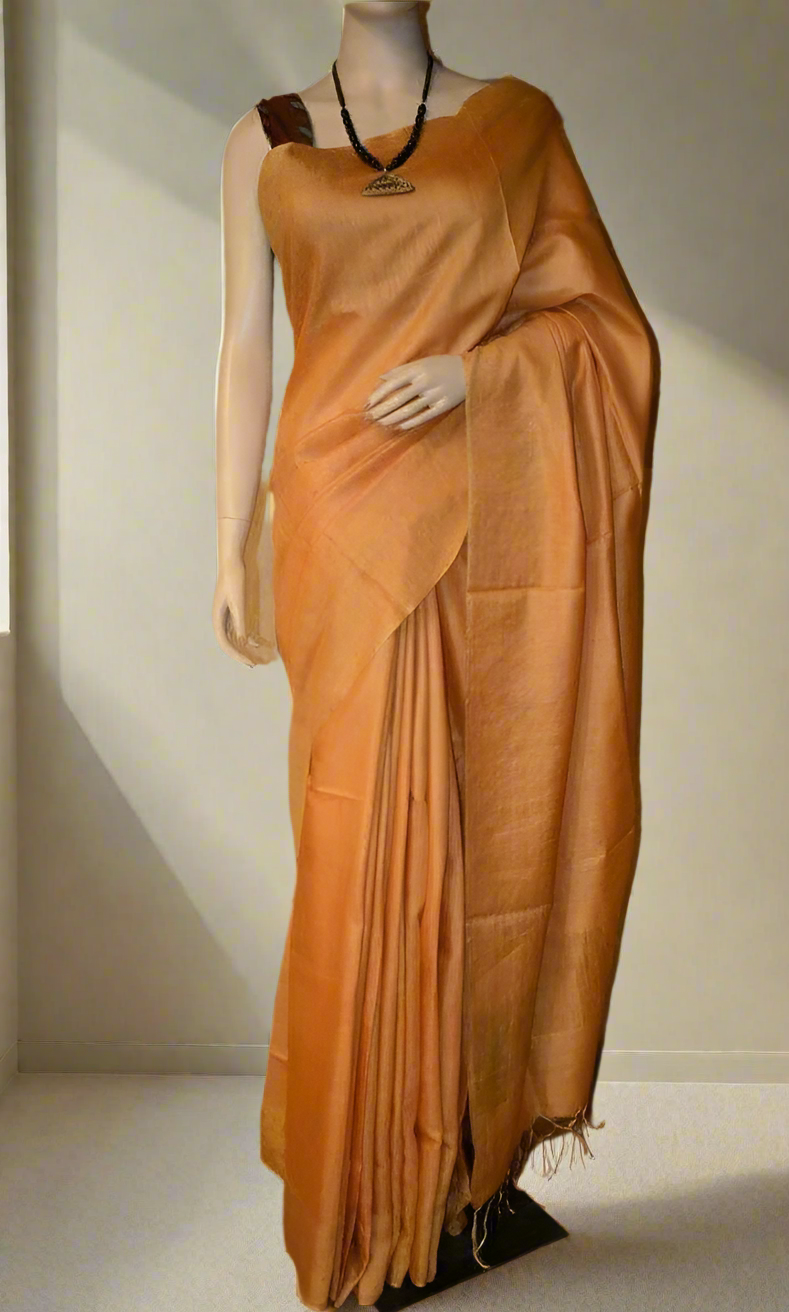 Orange Tusaar Munga Silk Saree