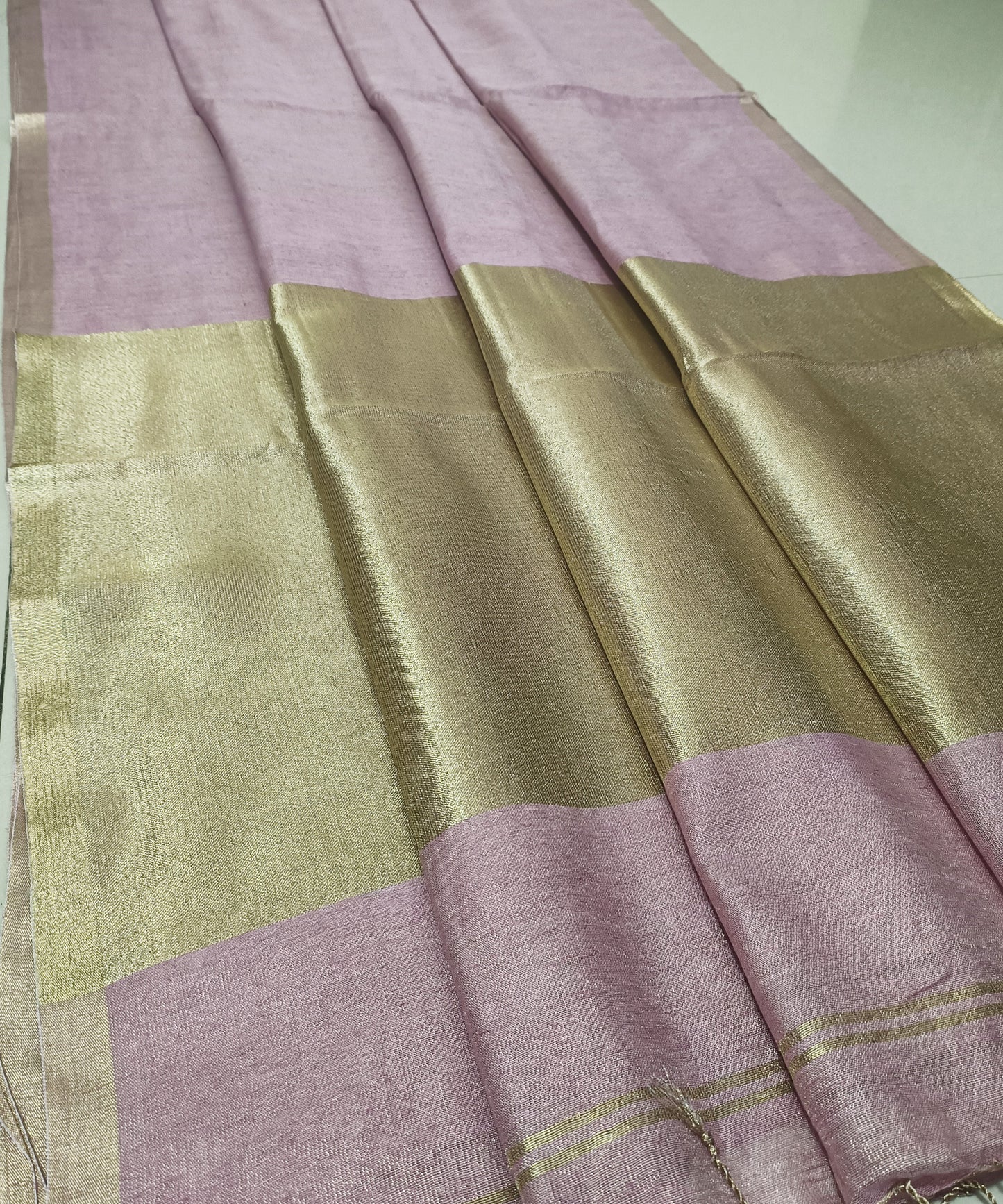 Pastel Pink Kota Viscose Silk Saree with Tissue Pallu