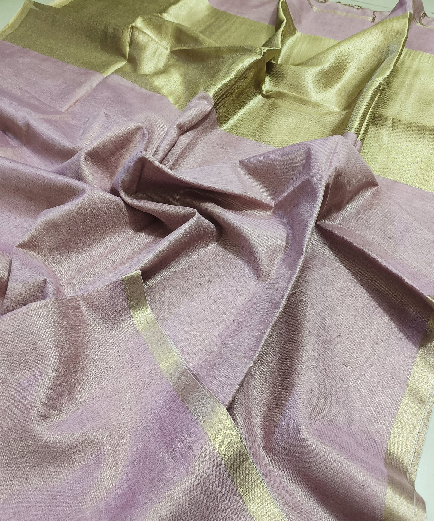 Pastel Pink Kota Viscose Silk Saree with Tissue Pallu