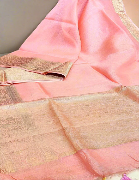 Peach Banarasi Silk Linen saree