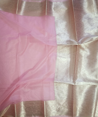 Pink Banarasi Kora Silk Organza Saree