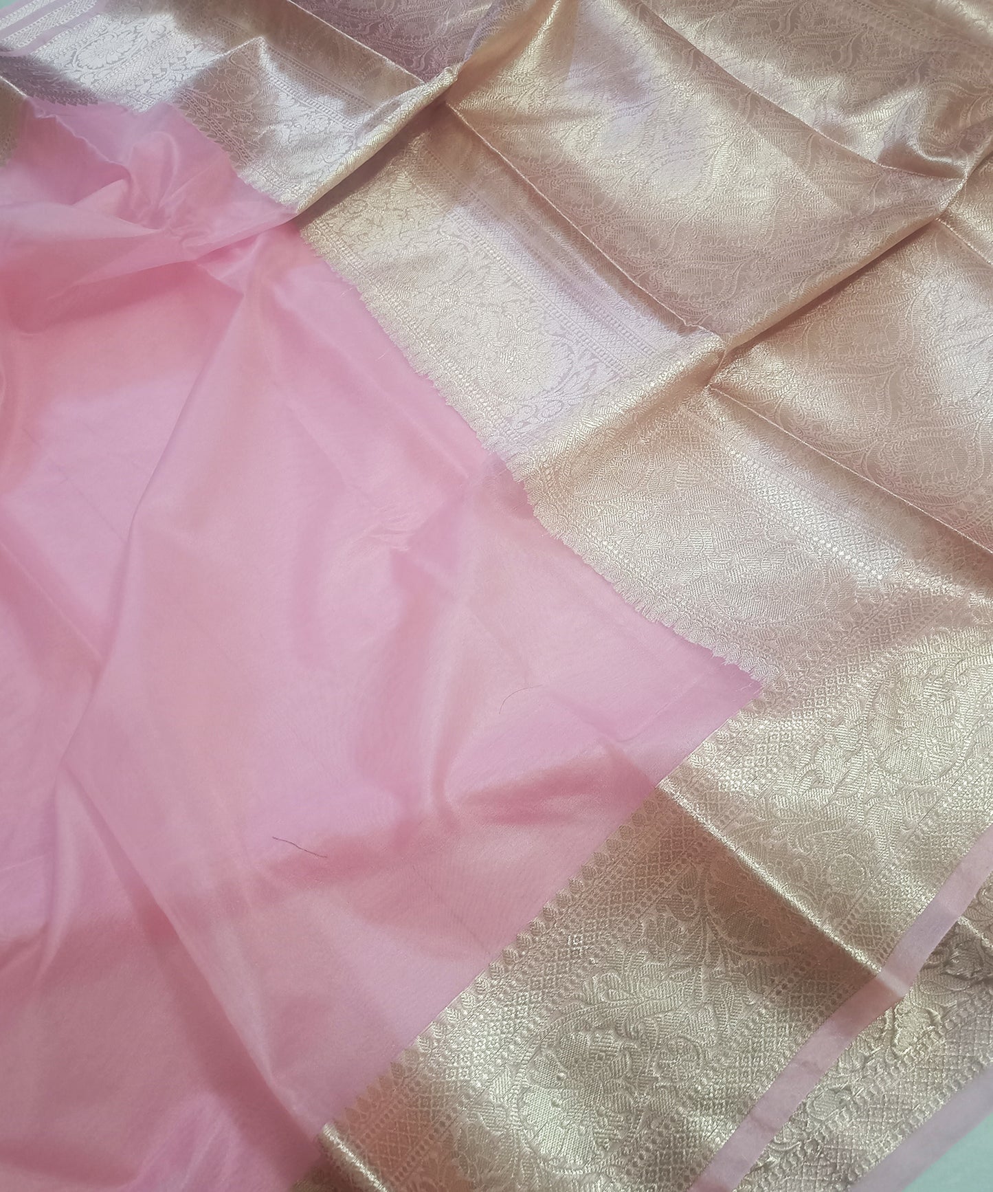 Pink Banarasi Kora Silk Organza Saree