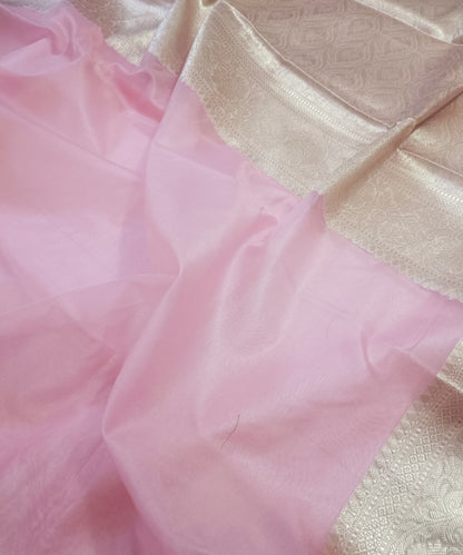 Pink Banarasi Kora Silk Organza Saree