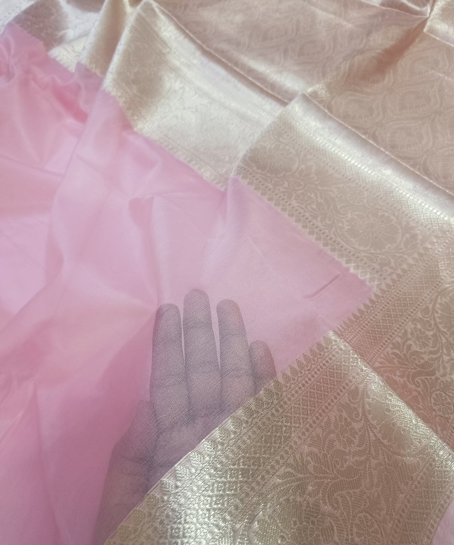 Pink Banarasi Kora Silk Organza Saree