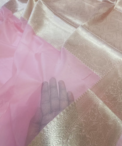 Pink Banarasi Kora Silk Organza Saree