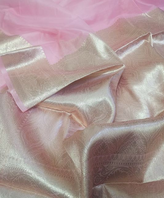 Pink Banarasi Kora Silk Organza Saree