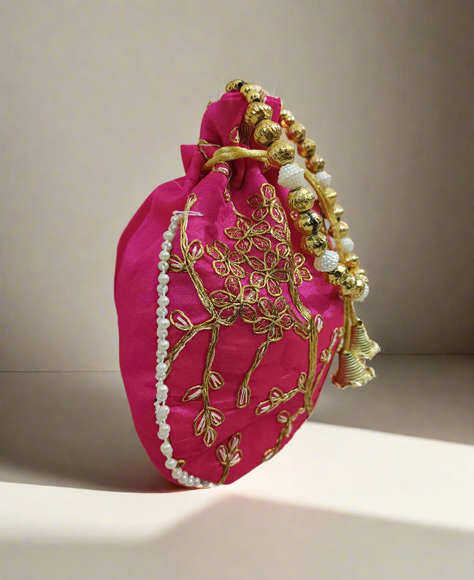 Pink Embroidered Potli