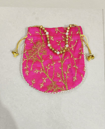 Pink Embroidered Potli