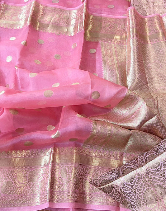 Pink Banarasi Kora Silk Organza Saree