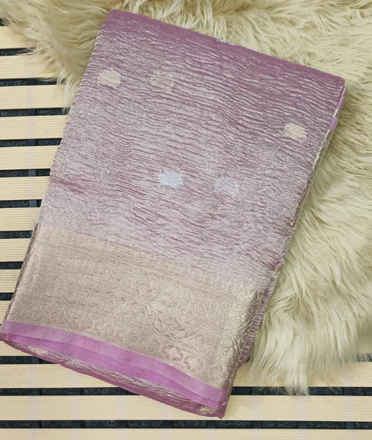 Pink Banarasi Crush Tissue Saree | Peepal Clothing