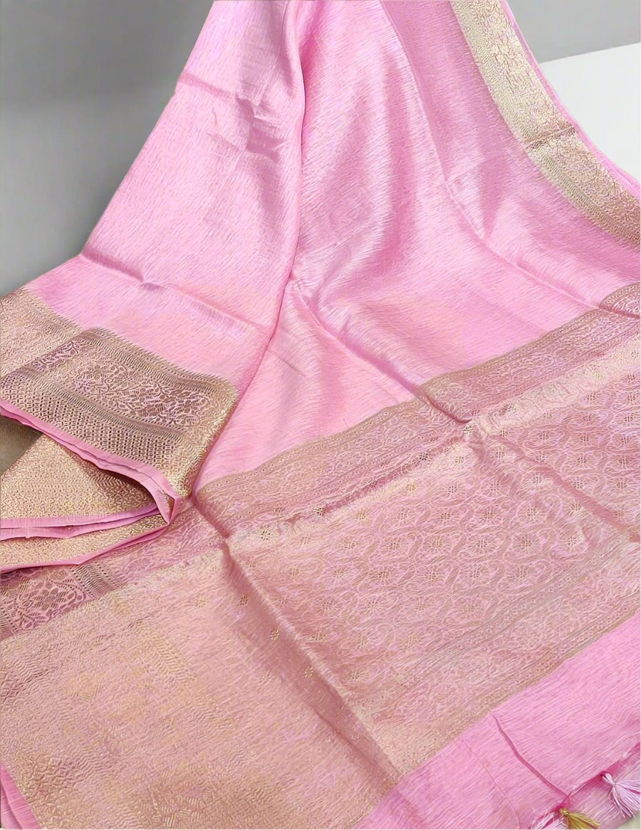 Pink Banarasi Silk Linen saree