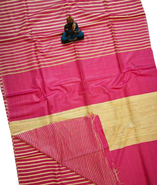 Pink Striped Tusser Ghicha Silk Saree |Peepal Clothing