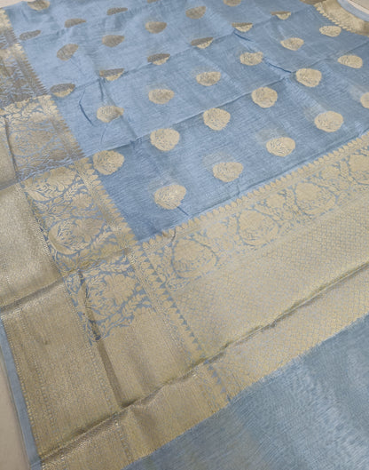 Powder Blue Pure Banarasi Silk Linen Saree