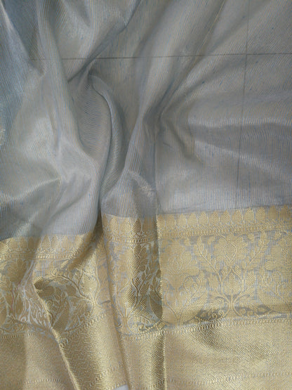 Powder Blue Pure Banarasi Silk Linen Saree