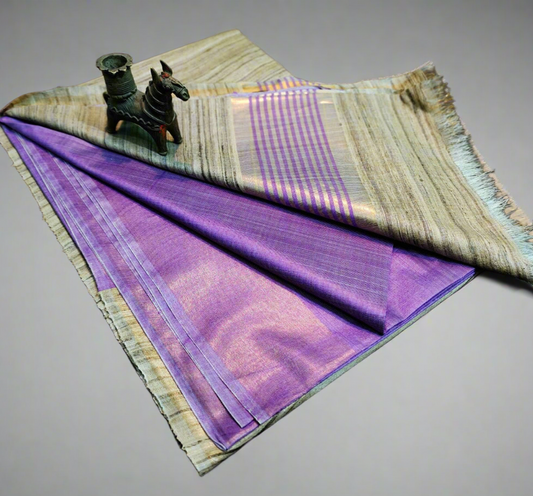 Purple-Natural Korean Tussar Ghicha Silk Saree