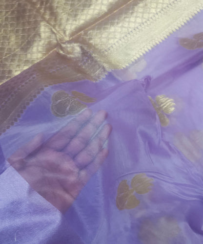 Light Purple Banarasi Kora Silk Organza Saree