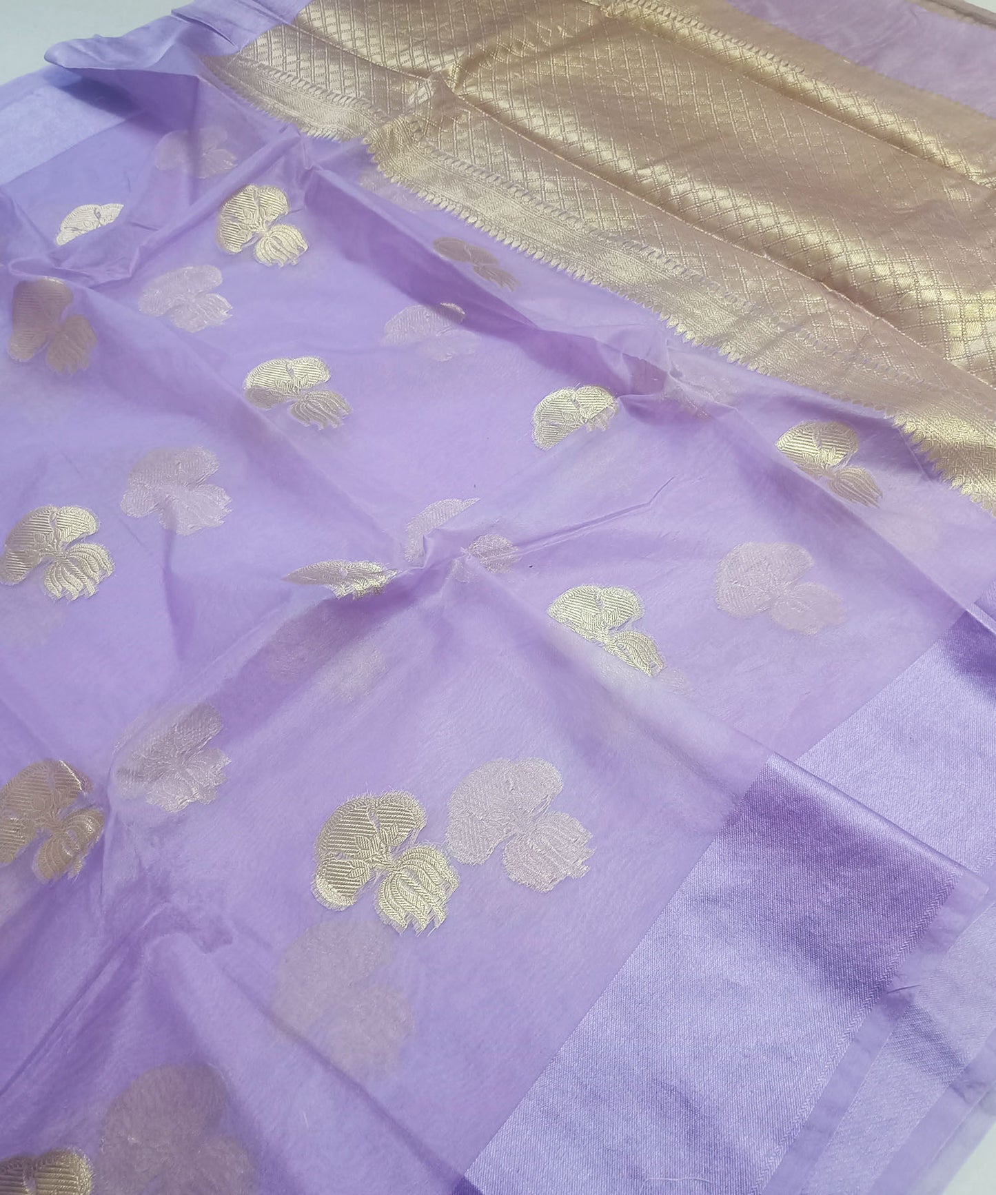 Light Purple Banarasi Kora Silk Organza Saree