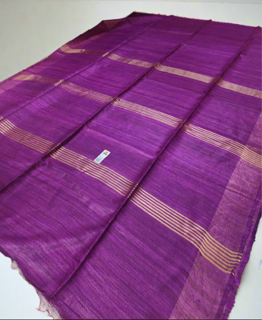 Purple Zari Border Handloon Tussar Ghicha Silk Saree