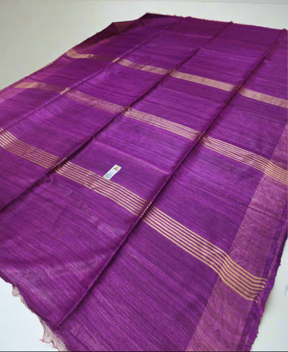 Purple Zari Border Handloon Tussar Ghicha Silk Saree