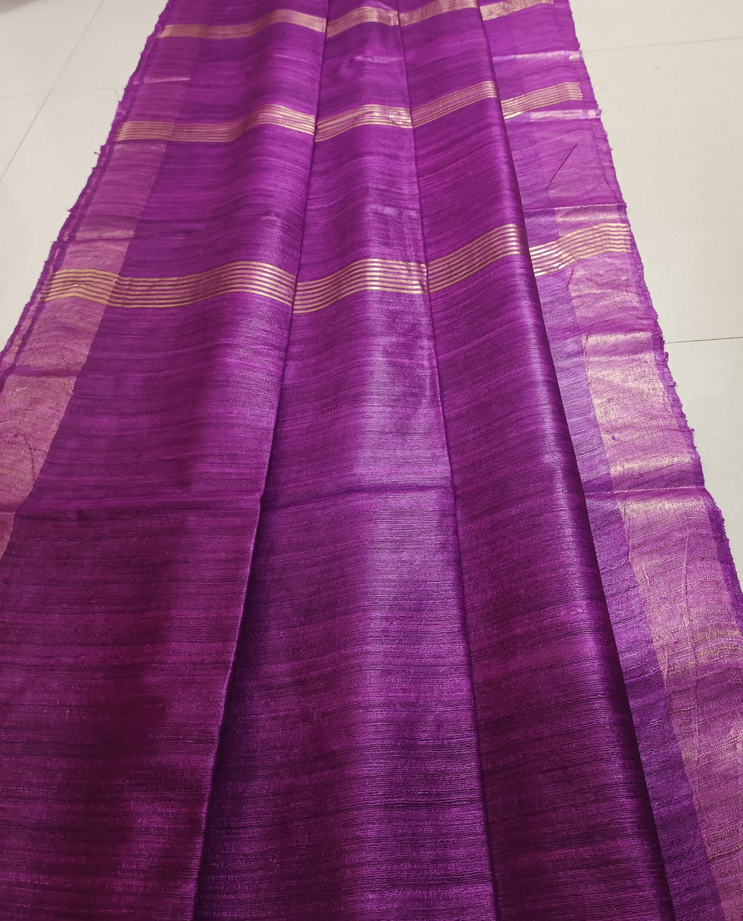 Purple Zari Border Handloon Tussar Ghicha Silk Saree