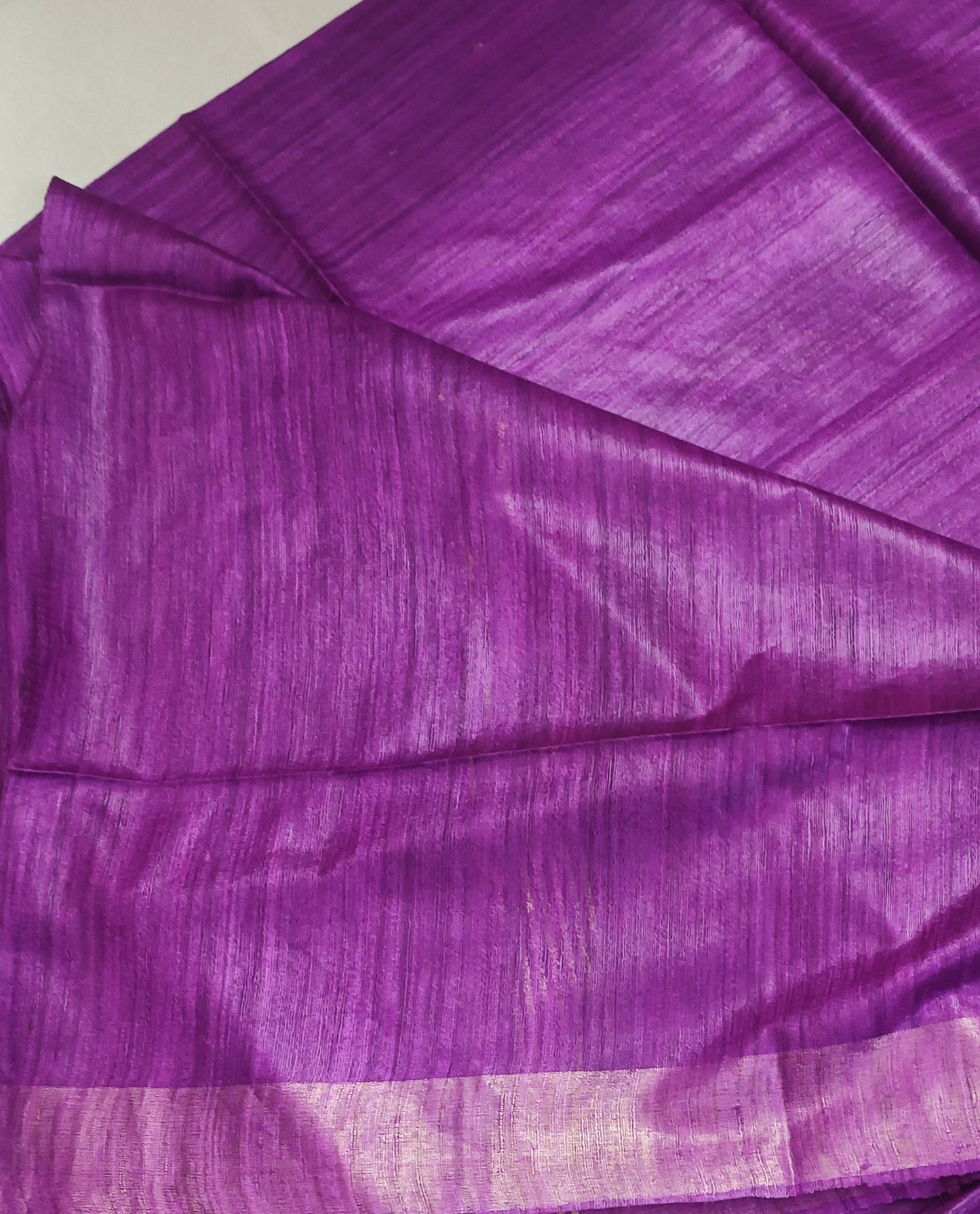 Purple Zari Border Handloon Tussar Ghicha Silk Saree