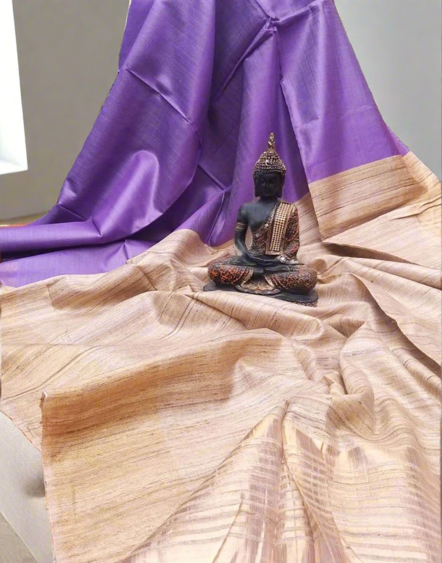 Purple Korean tussar ghicha pallu saree with staple body