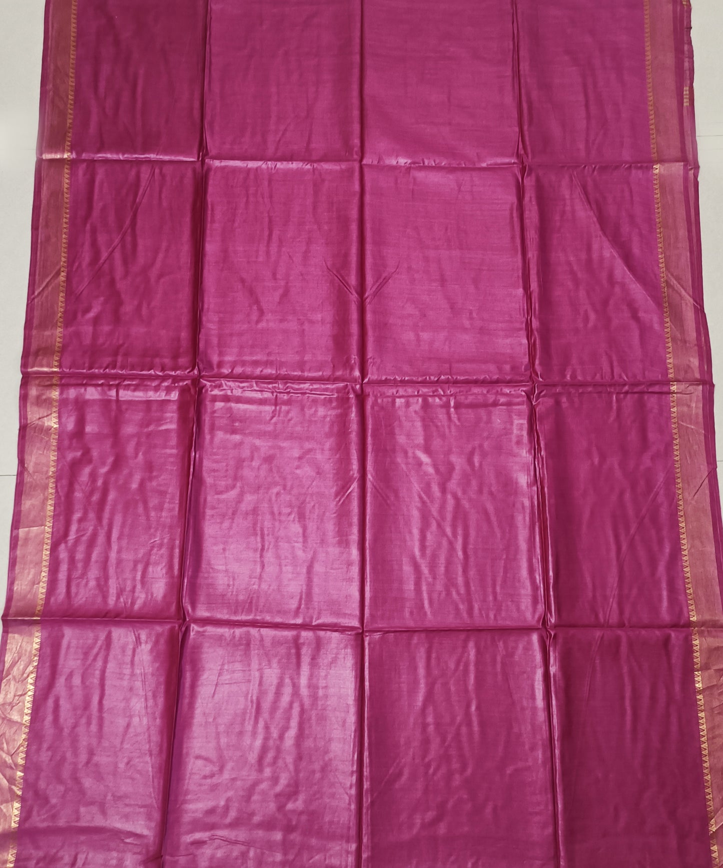 Rani Pink Handloom Tussar Moonga Silk Saree with Antique Gold Temple Zari Border