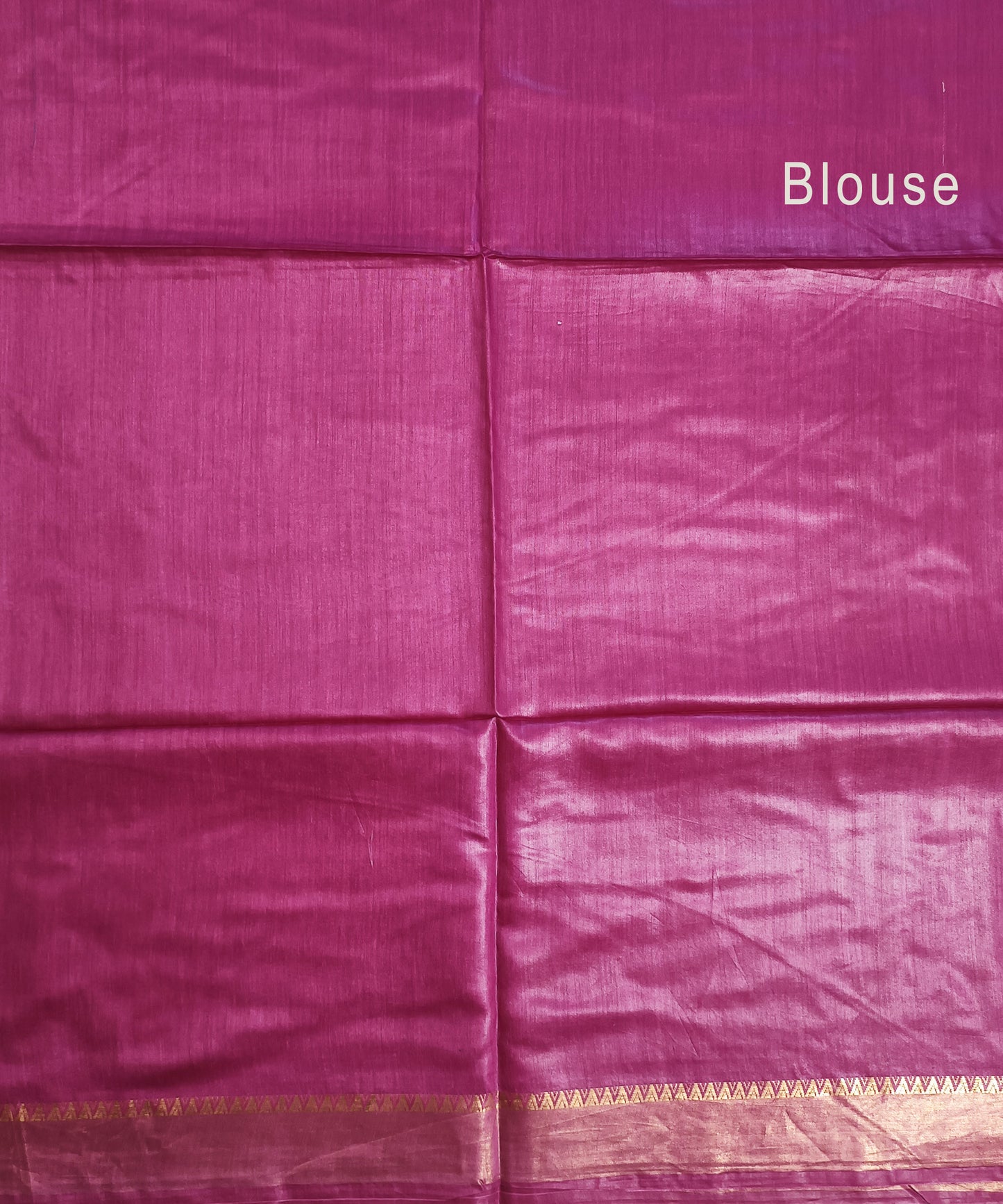 Rani Pink Handloom Tussar Moonga Silk Saree with Antique Gold Temple Zari Border