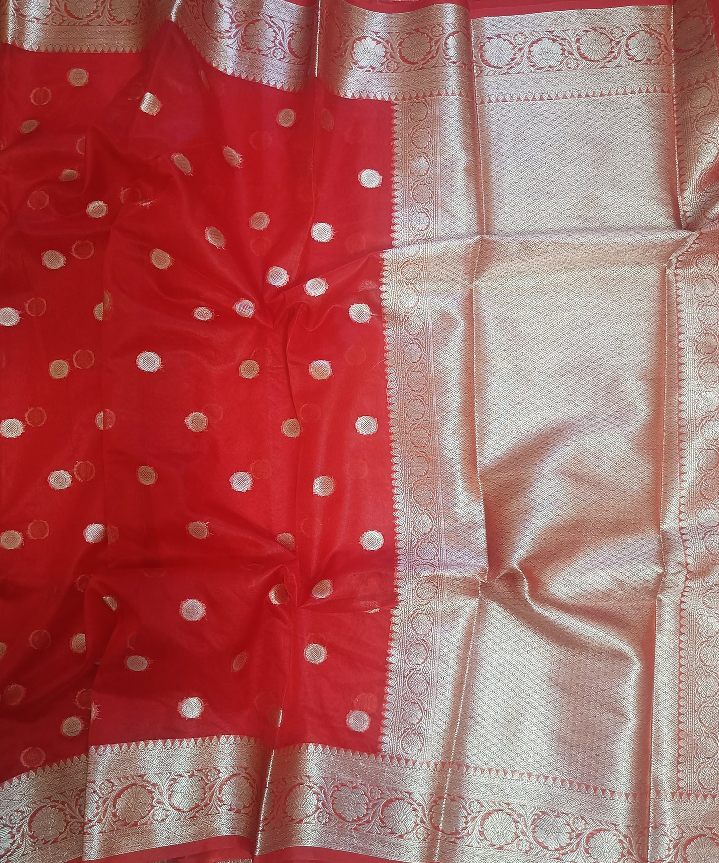 Red Banarasi  Kora Silk Organza Saree