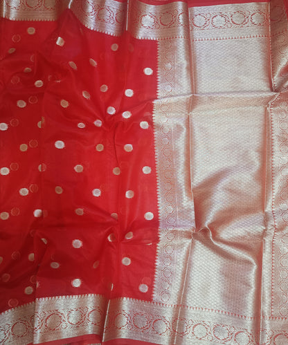 Red Banarasi  Kora Silk Organza Saree