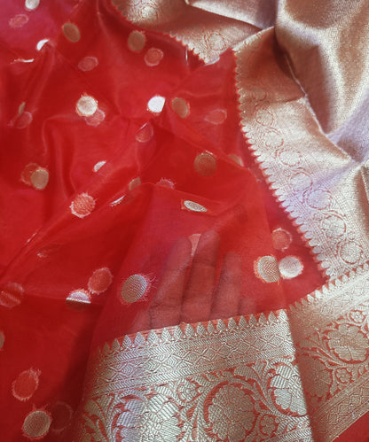 Red Banarasi  Kora Silk Organza Saree