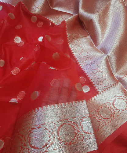 Red Banarasi  Kora Silk Organza Saree