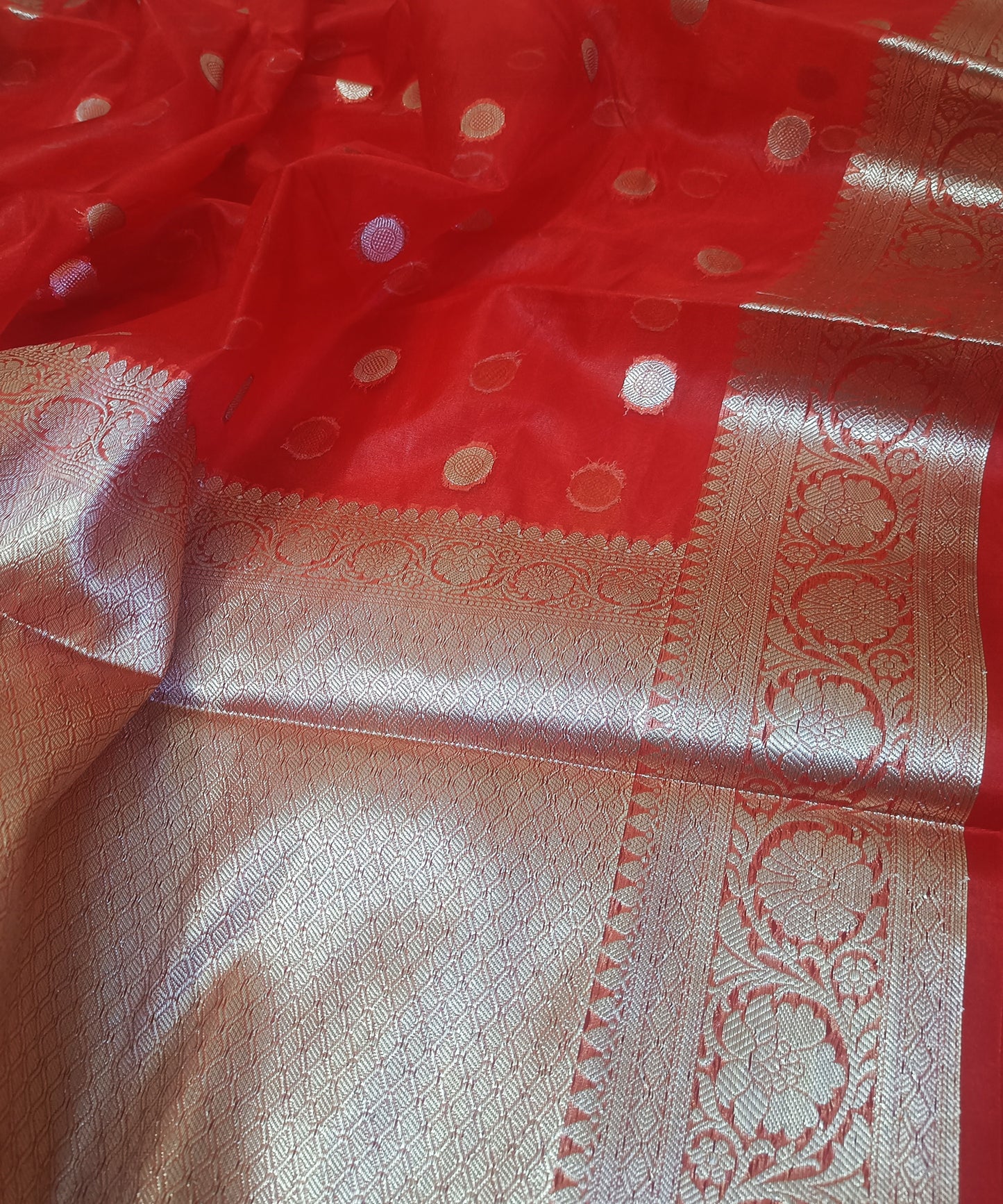 Red Banarasi  Kora Silk Organza Saree